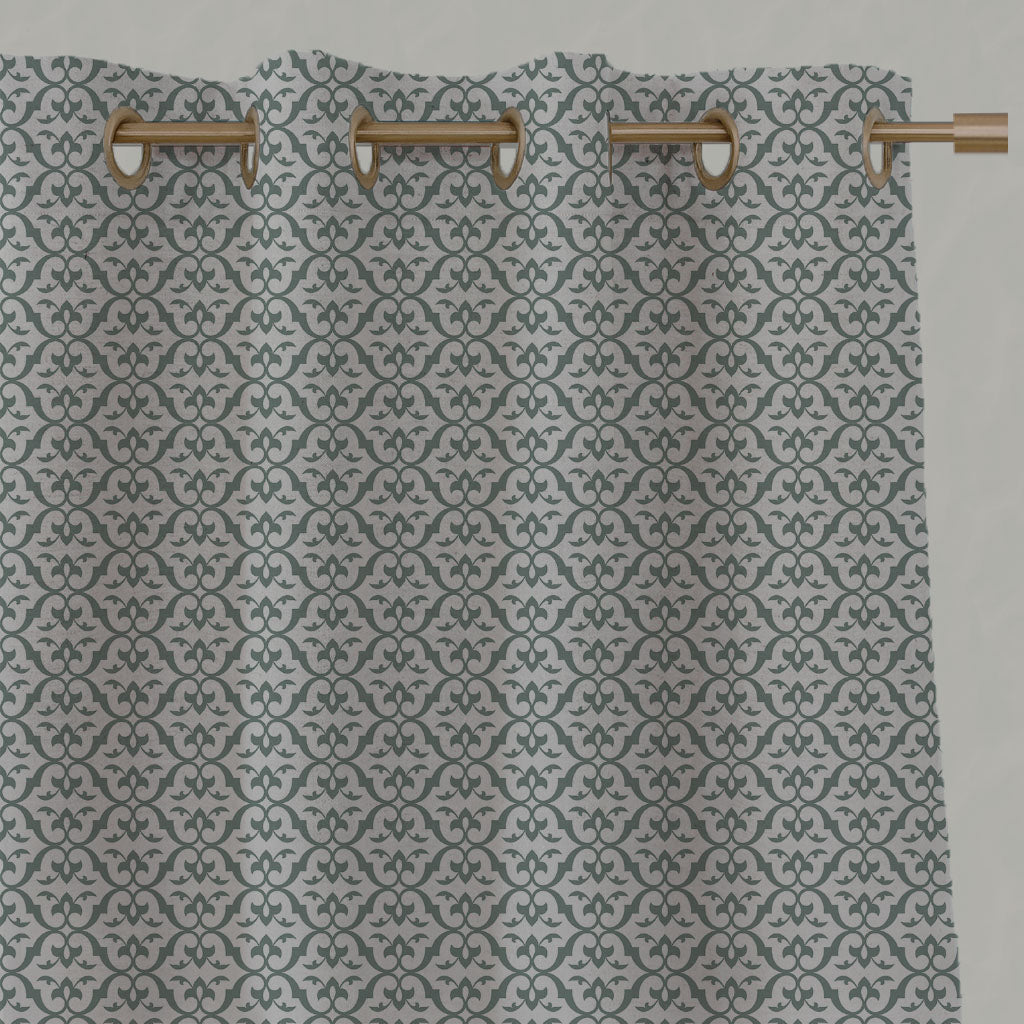 Green Patterned Linen Eyelet Curtains - Brita Sage - Natural base fabric.