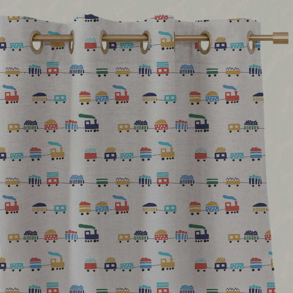 Blue Kids Linen Eyelet Curtains - Bruno Navy - Natural base fabric.