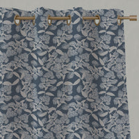 Blue Floral Linen Eyelet Curtains - Dagmar-INV Denim - Natural base fabric.