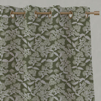 Green Floral Linen Eyelet Curtains - Dagmar-INV Khaki - Natural base fabric.
