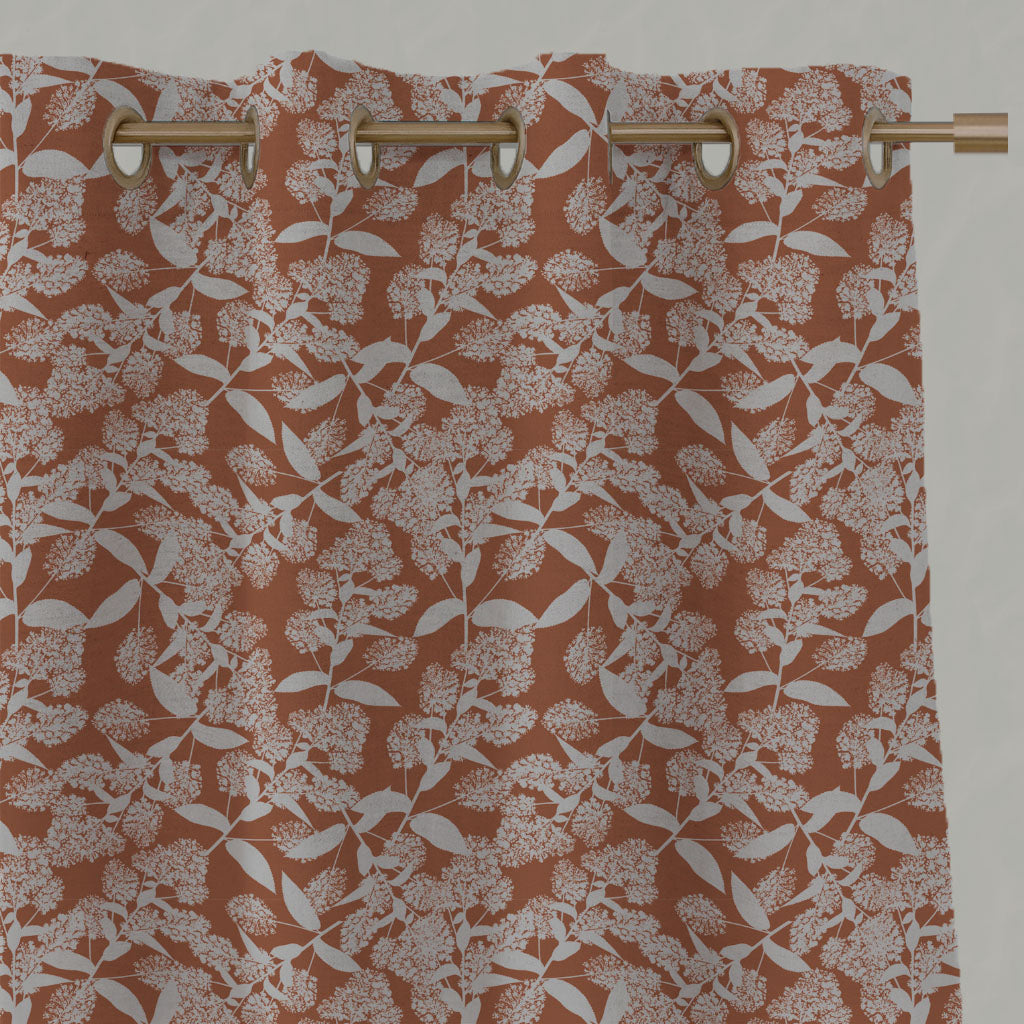 Orange Floral Linen Eyelet Curtains - Dagmar-INV Pumpkin - Natural base fabric.