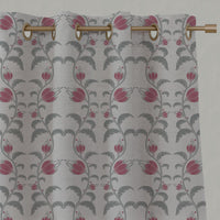 Red Floral Linen Eyelet Curtains - Dana Cherry - Natural base fabric.