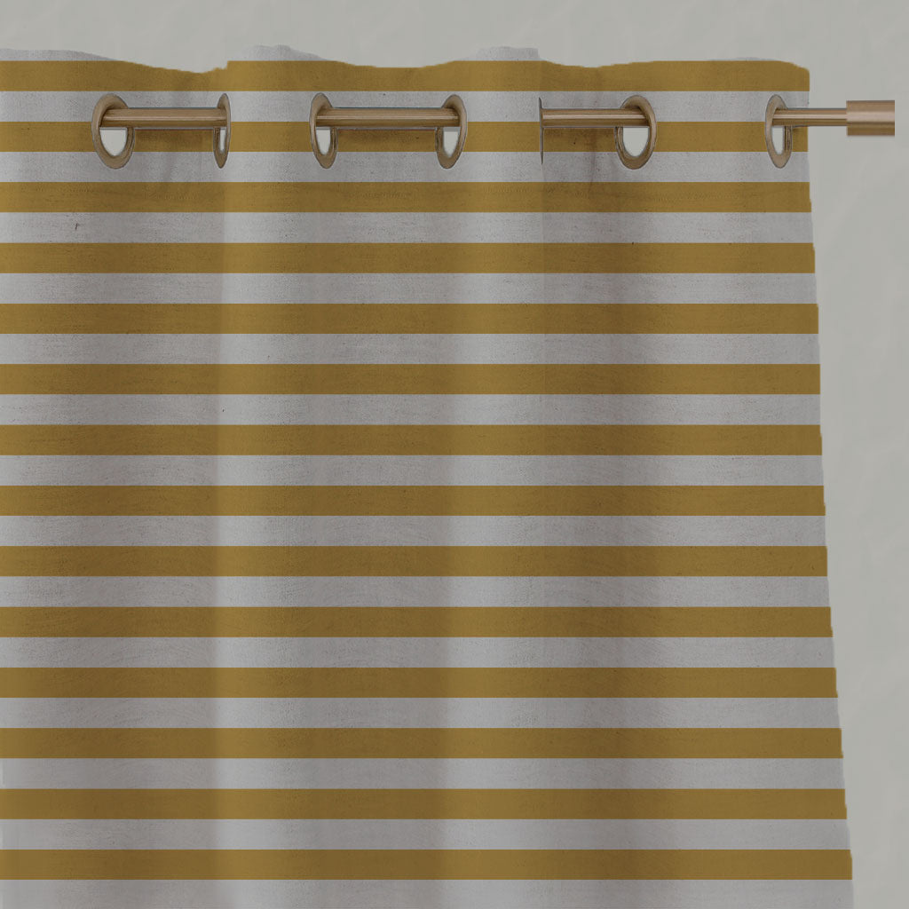 Yellow Striped Linen Eyelet Curtains - Della Honey - Natural base fabric.