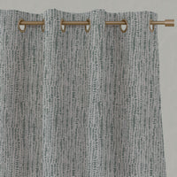 Green Patterned Linen Eyelet Curtains - Dora Sage - Natural base fabric.