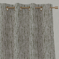 Green Patterned Linen Eyelet Curtains - Dora Seaweed - Natural base fabric.