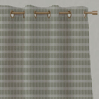 Green Patterned Linen Eyelet Curtains - Egenia Khaki - Natural base fabric.