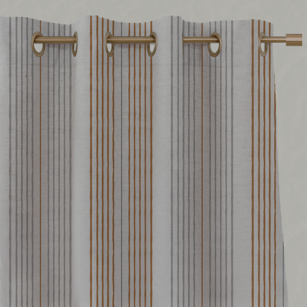 Orange Striped Linen Eyelet Curtains - Else Tangerine  - Natural base fabric.