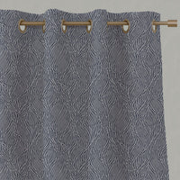 Blue Botanical Linen Eyelet Curtains - Erica Deep Blue - Natural base fabric.
