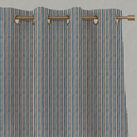 Blue / Brown Striped Linen Eyelet Curtains - Evelina Blue Stone - Natural base fabric.