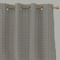 Green / Brown Striped Linen Eyelet Curtains - Evelina Khaki - Natural base fabric.