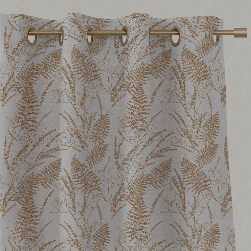 Orange / Yellow Plain Linen Eyelet Curtains - Fernia Gold Ochre - Natural base fabric.