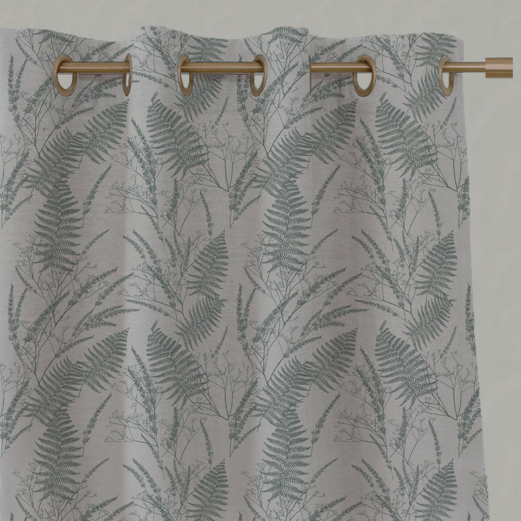 Green Plain Linen Eyelet Curtains - Fernia Sage - Natural base fabric.