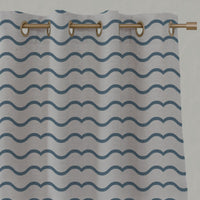 Blue Patterned Linen Eyelet Curtains - Fiorella Blue - Natural base fabric.