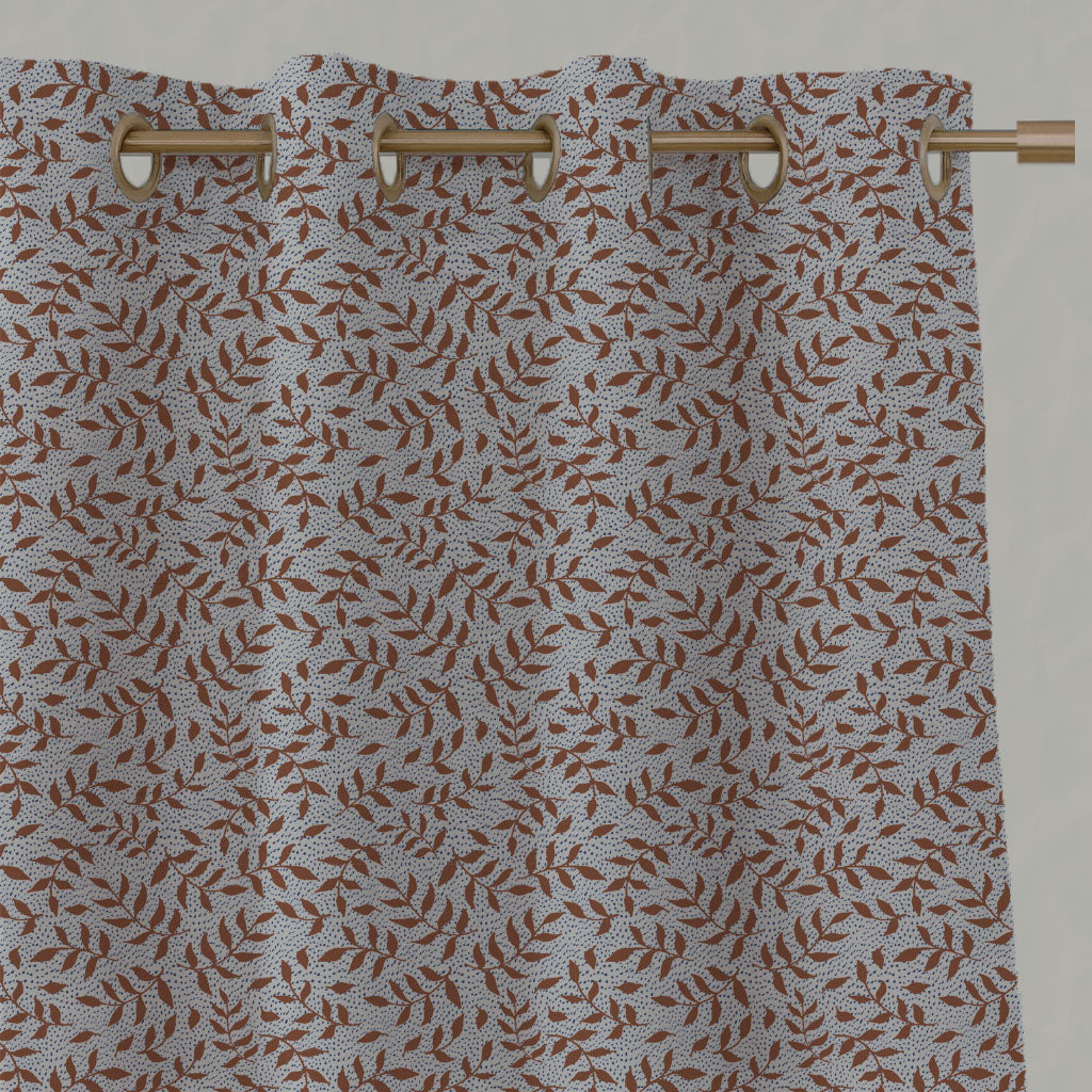 Orange Botanical Linen Eyelet Curtains - Fita Terracotta - Natural base fabric.