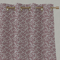 Red / Pink Botanical Linen Eyelet Curtains - Fita Wine Pink - Natural base fabric.