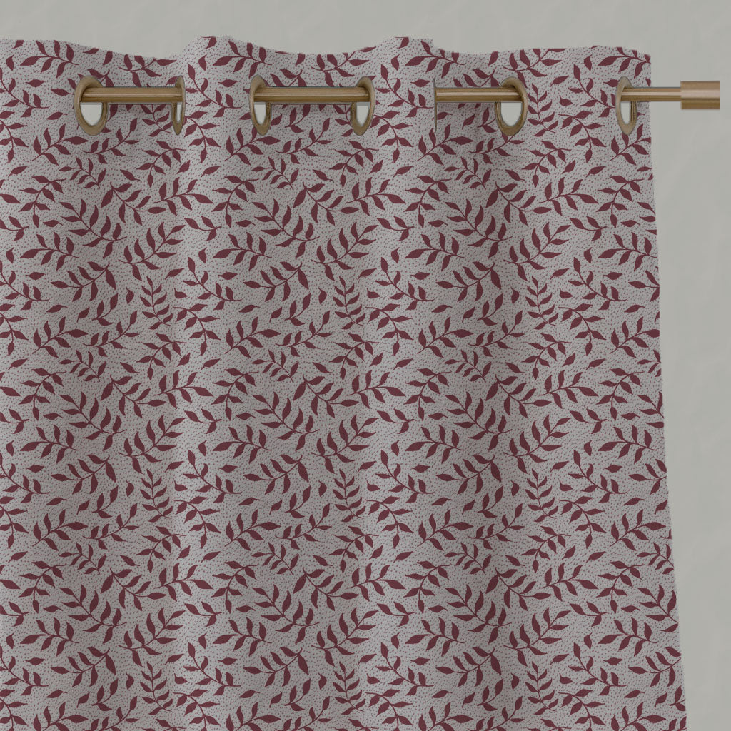 Red / Pink Botanical Linen Eyelet Curtains - Fita Wine Pink - Natural base fabric.