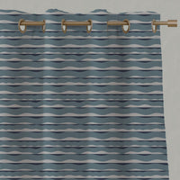 Blue Patterned Linen Eyelet Curtains - Fransibella Blue Mist-NAT - Natural base fabric.