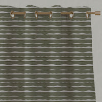 Green Patterned Linen Eyelet Curtains - Fransibella Moss Green-NAT - Natural base fabric.