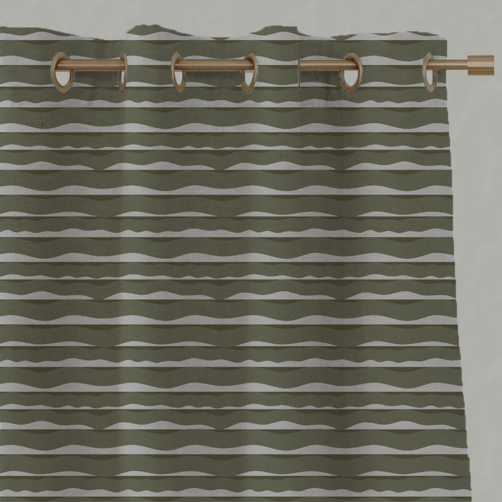 Green Patterned Linen Eyelet Curtains - Fransibella Moss Green-NAT - Natural base fabric.