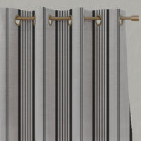 Black Striped Linen Eyelet Curtains - Freja Black - Natural base fabric.