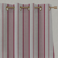 Red Striped Linen Eyelet Curtains - Freja Cherry - Natural base fabric.