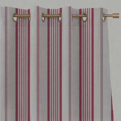 Red Striped Linen Eyelet Curtains - Freja Cherry - Natural base fabric.