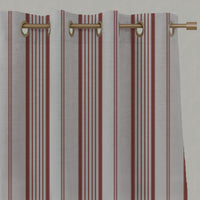 Red Striped Linen Eyelet Curtains - Freja Crimson Red - Natural base fabric.
