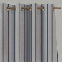 Blue Striped Linen Eyelet Curtains - Freja Denim - Natural base fabric.