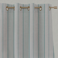 Blue Striped Linen Eyelet Curtains - Freja Duckegg - Natural base fabric.