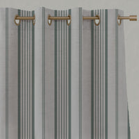 Green Striped Linen Eyelet Curtains - Freja Sage - Natural base fabric.