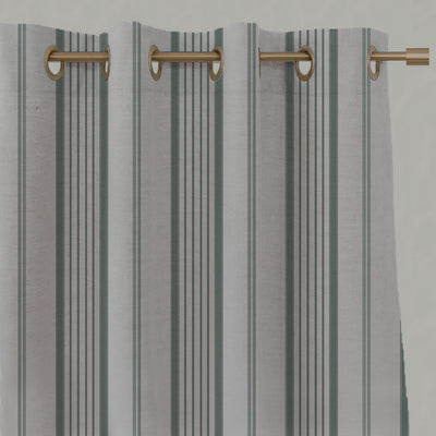 Green Striped Linen Eyelet Curtains - Freja Sage - Natural base fabric.