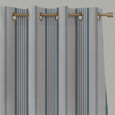 Blue Striped Linen Eyelet Curtains - Freja True Blue - Natural base fabric.