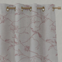 Pink Floral Linen Eyelet Curtains - Gardenia Dusty Pink - Natural base fabric.
