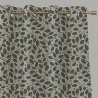 Green Botanical Linen Eyelet Curtains - Goldie Khaki - Natural base fabric.