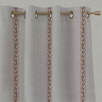 Orange Botanical Linen Eyelet Curtains - Helena-NAT Terracotta - Natural base fabric.