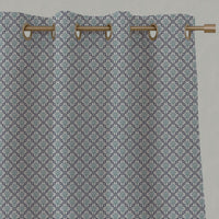 Blue Floral Linen Eyelet Curtains - Hilla Blues - Natural base fabric.