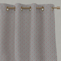 Pink Floral Linen Eyelet Curtains - Hilla Pink Greige - Natural base fabric.