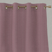 Red Patterned Linen Eyelet Curtains - Hugo Cherry - Natural base fabric.