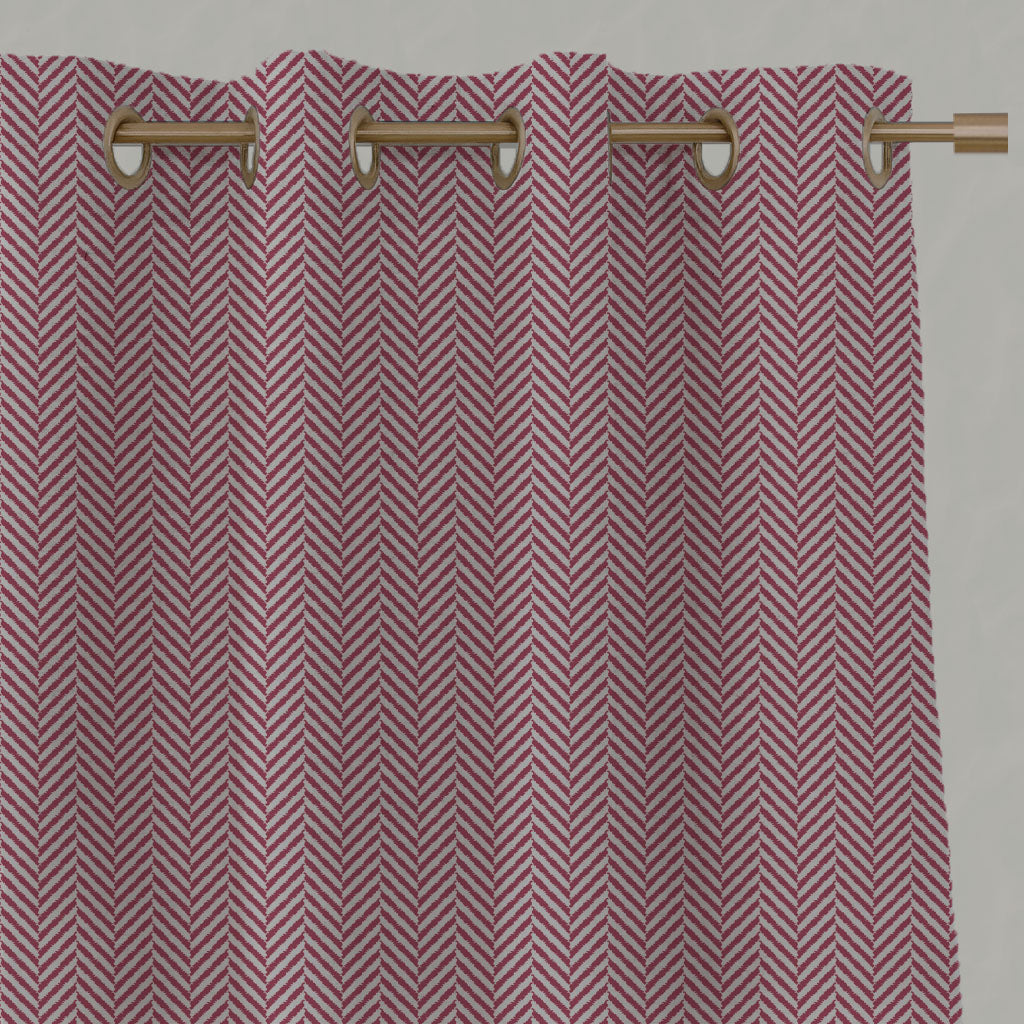 Red Patterned Linen Eyelet Curtains - Hugo Cherry - Natural base fabric.
