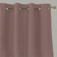 Red Patterned Linen Eyelet Curtains - Hugo Crimson Red - Natural base fabric.