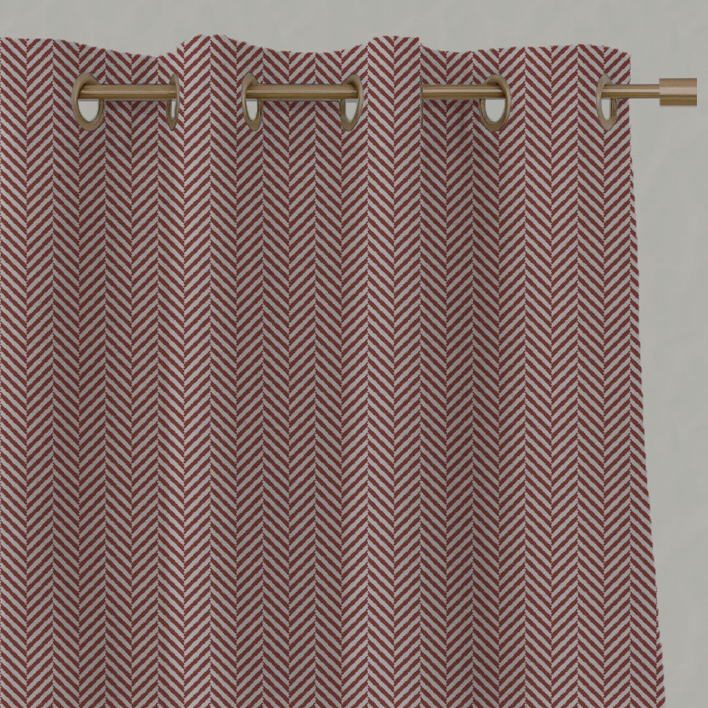 Red Patterned Linen Eyelet Curtains - Hugo Crimson Red - Natural base fabric.