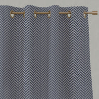 Blue Patterned Linen Eyelet Curtains - Hugo Deep Blue - Natural base fabric.