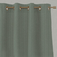 Green Patterned Linen Eyelet Curtains - Hugo Parrot Green - Natural base fabric.