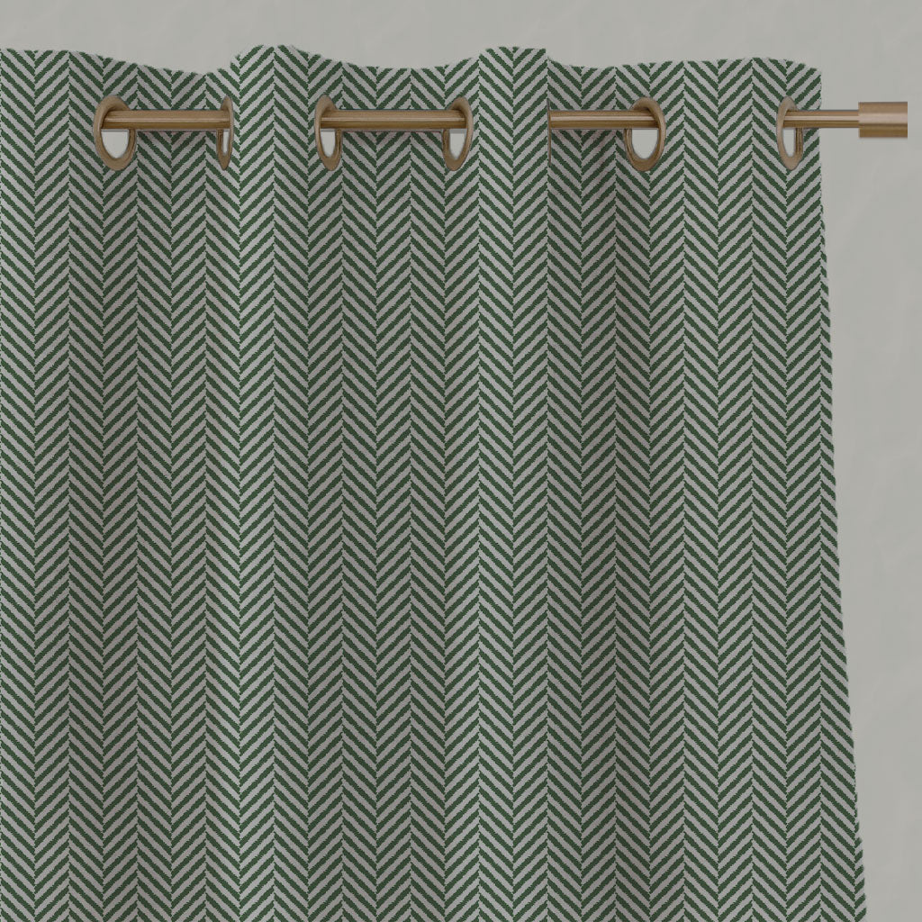 Green Patterned Linen Eyelet Curtains - Hugo Parrot Green - Natural base fabric.