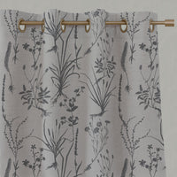 Grey Floral Linen Eyelet Curtains - Iida Ash - Natural base fabric.