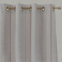 Orange Striped Linen Eyelet Curtains - Inari Burnt Orange - Natural base fabric.