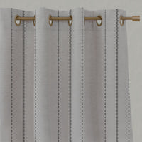 Black Striped Linen Eyelet Curtains - Inari Noir - Natural base fabric.