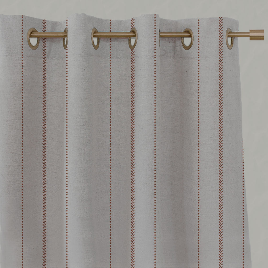 Red / Orange Striped Linen Eyelet Curtains - Inari Terracotta - Natural base fabric.