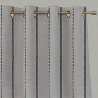 Blue Striped Linen Eyelet Curtains - Inga-NAT Deep Blue - Natural base fabric.