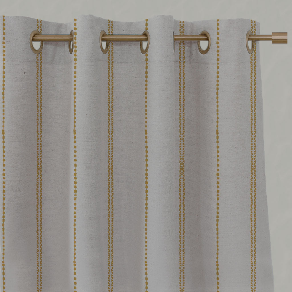 Yellow Striped Linen Eyelet Curtains - Inga-NAT Honey - Natural base fabric.